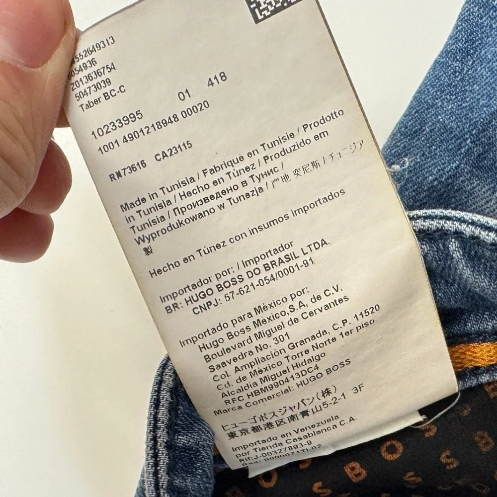 Hugo Boss Jeans Mens 36x29 Blue Taber Tapered Fit Denim Designer Luxury